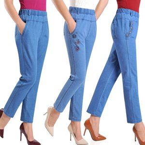 pring Summer New Embroidery Nine Denim Pants